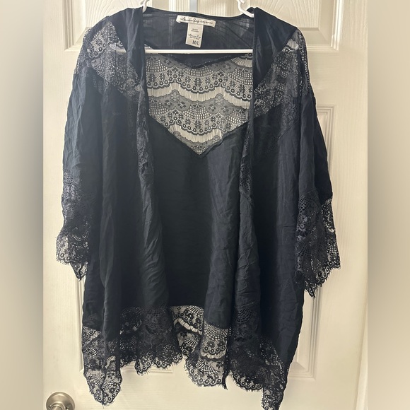 American Rag Tops - Black Lace Kimono Cardigan